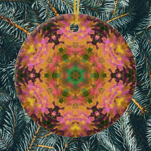 Adorno De Cerámica Mandala digital amarillo rosa y verde
