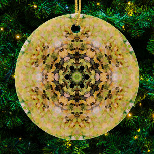 Adorno De Cerámica Mandala digital amarillo verde y negro