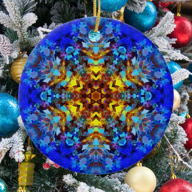 Adorno De Cerámica Mandala digital amarillo y azul (Subido por el creador)