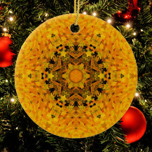Adorno De Cerámica Mandala digital Amarillo y Negro