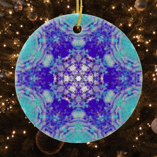 Adorno De Cerámica Mandala digital Azul púrpura y blanco