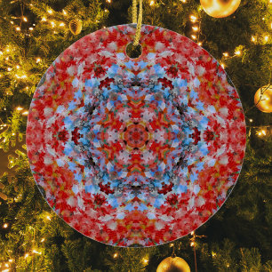 Adorno De Cerámica Mandala digital azul rojo y amarillo