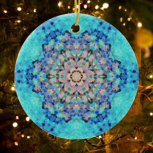 Adorno De Cerámica Mandala digital azul y rosa