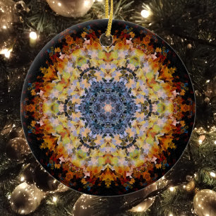 Adorno De Cerámica Mandala digital Naranja amarillo azul y negro