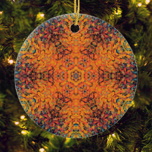 Adorno De Cerámica Mandala digital Naranja azul y amarillo