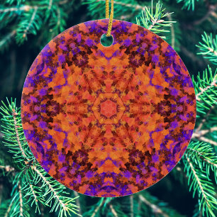 Adorno De Cerámica Mandala digital Naranja azul y púrpura