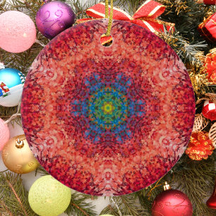 Adorno De Cerámica Mandala digital Naranja azul y rojo