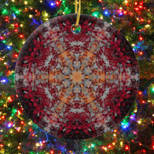 Adorno De Cerámica Mandala digital Naranja blanco rojo y negro