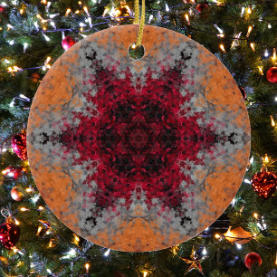 Adorno De Cerámica Mandala digital Naranja rojo y blanco