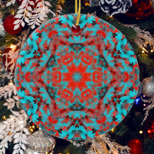 Adorno De Cerámica Mandala digital rojo y azul