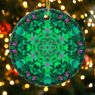 Adorno De Cerámica Mandala digital verde y púrpura
