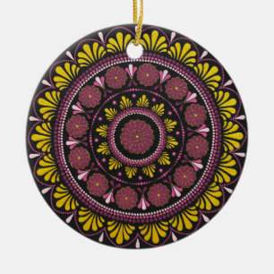 Adorno De Cerámica Mandala elegante de oro rosado, flor de arte de ba