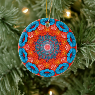 Adorno de cerámica mandala floral psicodélico