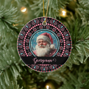 Adorno De Cerámica Mandala floral Retro Santa Pinkmas personalizada
