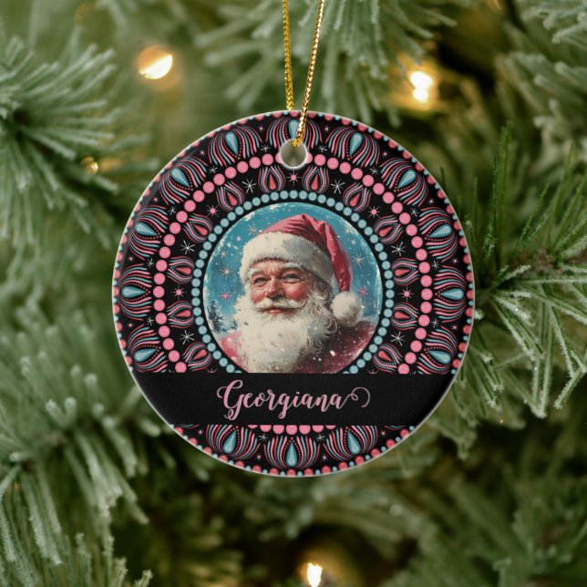 Adorno De Cerámica Mandala floral Retro Santa Pinkmas personalizada (Árbol)