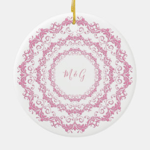 Adorno De Cerámica Mandala floral rosa retro