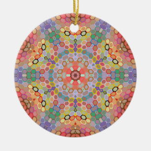 Adorno De Cerámica Mandala Hexagonal Arcoíris