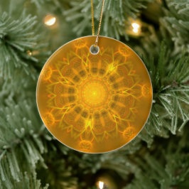 Adorno De Cerámica Mandala Lace Lines fondo amarillo cálido