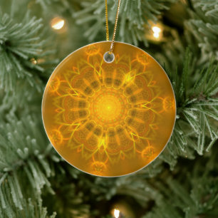 Adorno De Cerámica Mandala Lace Lines fondo amarillo cálido