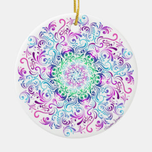 Adorno De Cerámica Mandala majestuosa del caleidoscopio en blanco