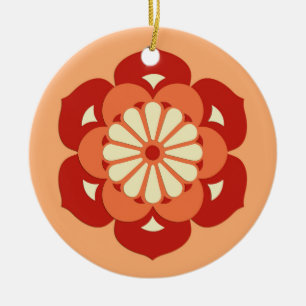 Adorno De Cerámica Mandala, Naranja Pastel y mandarín