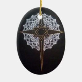 Adorno De Cerámica Mándala oval Cruz y Estrella