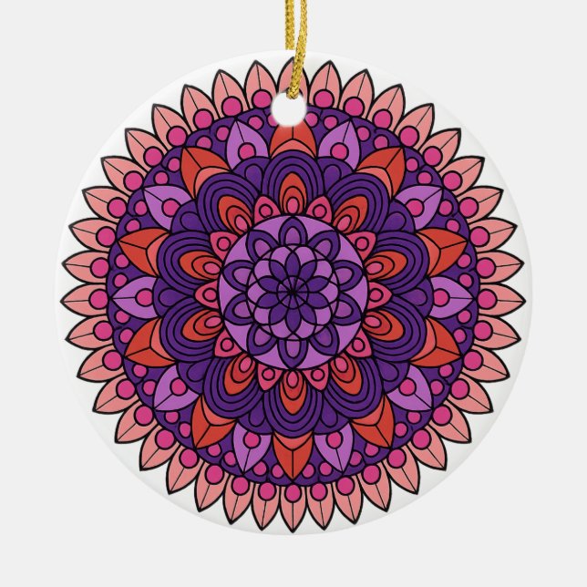 Adorno De Cerámica Mandala púrpura y rosa (Frente)
