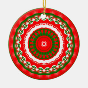 Adorno De Cerámica Mandala roja, blanca y verde
