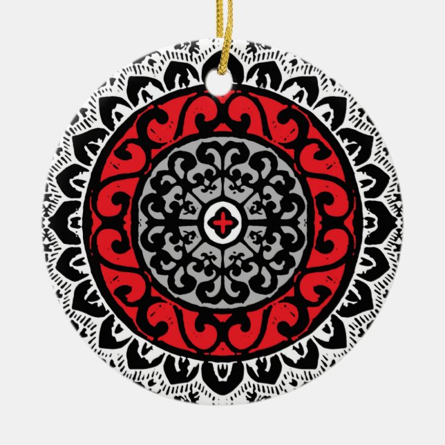 Adorno De Cerámica Mandala, rojo, negro y blanco, domingo suroeste (Frente)