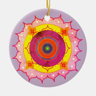Adorno De Cerámica Mandala rosa amarillo