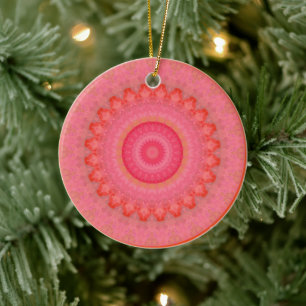 Adorno De Cerámica Mandala rosa, Naranja y amarilla