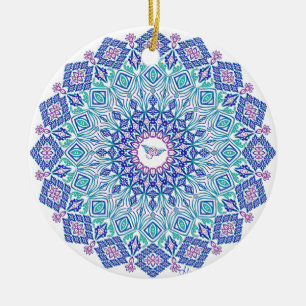 Adorno De Cerámica Mandala tribal del Manta en blanco