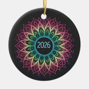 Adorno De Cerámica Mandalala Fractal Psicodélico de 2026 con Neon