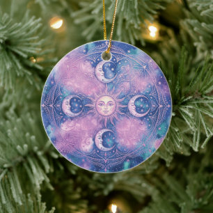 Adorno De Cerámica Mandalas de Galaxia de Nebulosa del Sol y la Luna 