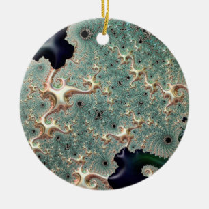 Adorno De Cerámica Mandelbrot de Esmeralda y Oro