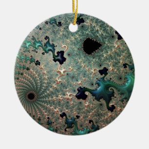 Adorno De Cerámica Mandelbrot de Esmeralda y Oro