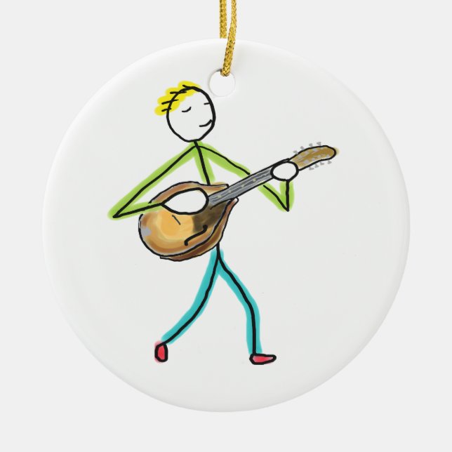 Adorno De Cerámica Mandolin Playing Stickman (Frente)