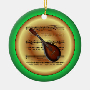 Adorno De Cerámica Mandolin~Sheet Music~Red/Green/Gold~Navidades~