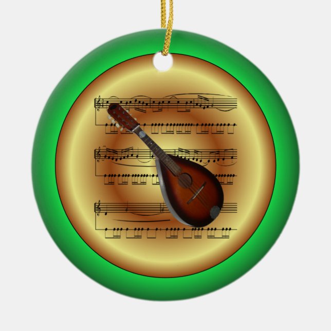 Adorno De Cerámica Mandolin~Sheet Music~Red/Green/Gold~Navidades~ (Frente)