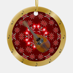 Adorno De Cerámica Mandolin ~ Silver ~ Red~ Gold ~ Navidades ~ ~