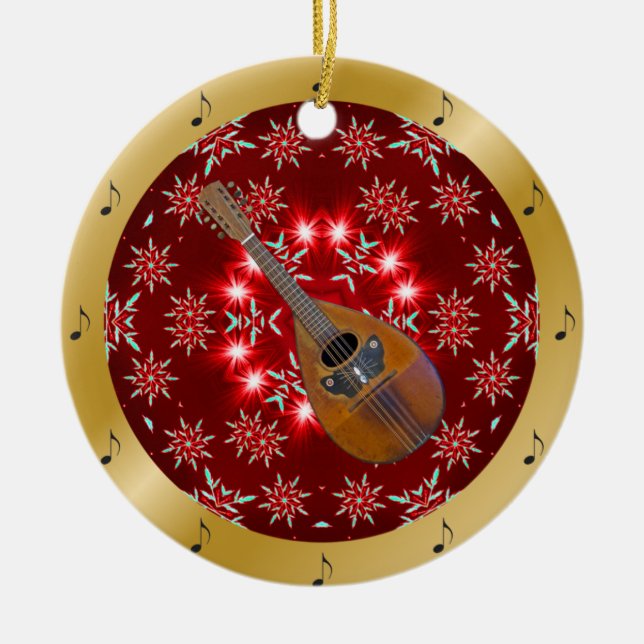 Adorno De Cerámica Mandolin ~ Silver ~ Red~ Gold ~ Navidades ~ ~ (Frente)