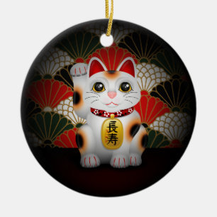 Adorno De Cerámica Maneki de cerámica blanco Neko