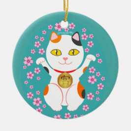 Adorno De Cerámica Maneki Neko Japonés Becándose Gato Afortunado