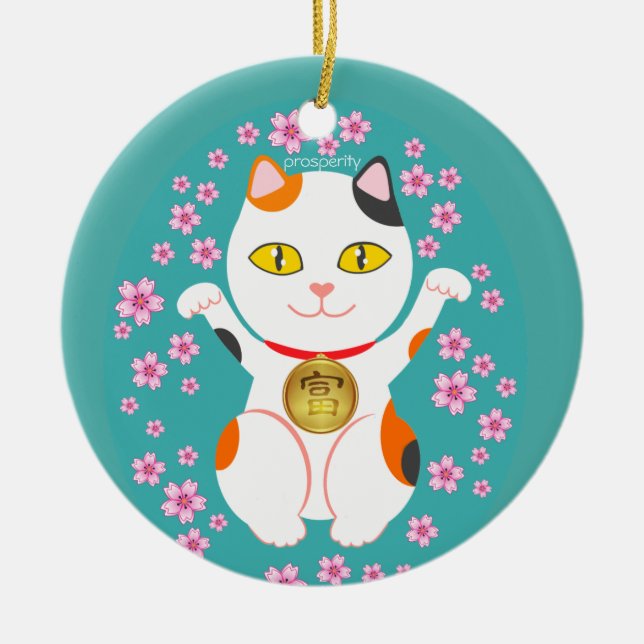 Adorno De Cerámica Maneki Neko Japonés Becándose Gato Afortunado (Frente)