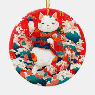Adorno De Cerámica Maneki-Neko, un gato suertudo japonés