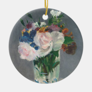 Adorno De Cerámica Manet el   florece en un florero cristalino,