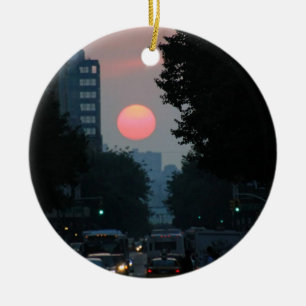 Adorno De Cerámica Manhattanhenge: puesta de sol rosa anaranjado