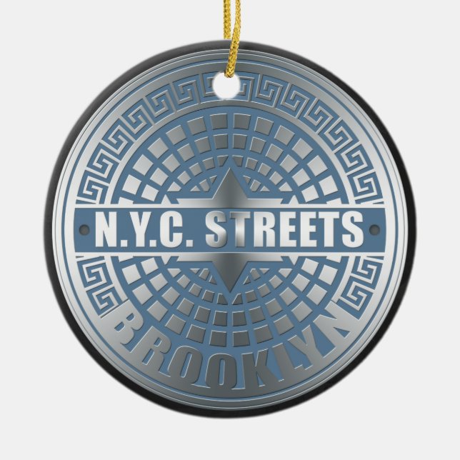 Adorno De Cerámica Manhole Cover Brooklyn Blue (Frente)