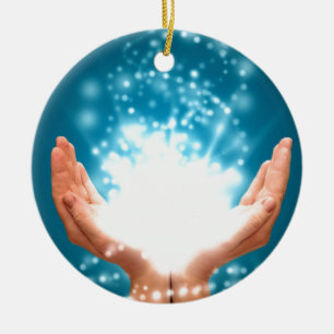 Adorno De Cerámica Manos de curación verde chakra Reiki energía zen