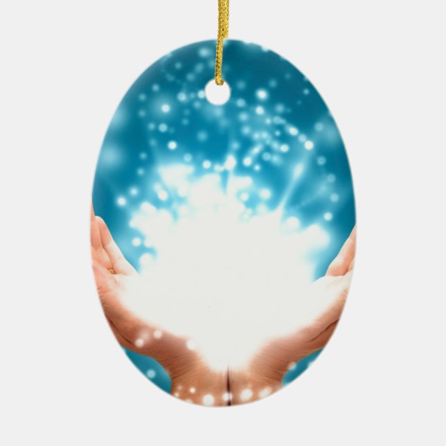 Adorno De Cerámica Manos de curación verde chakra Reiki energía zen y (Frente)